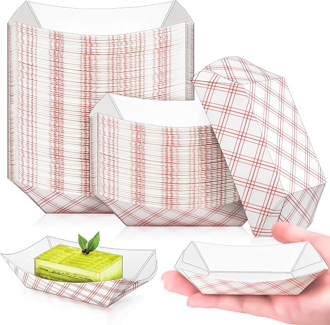 100 Pack Checkered 1/4Lb Small Paper Food Boat Trays, Mini Disposable Paper by MotBach
