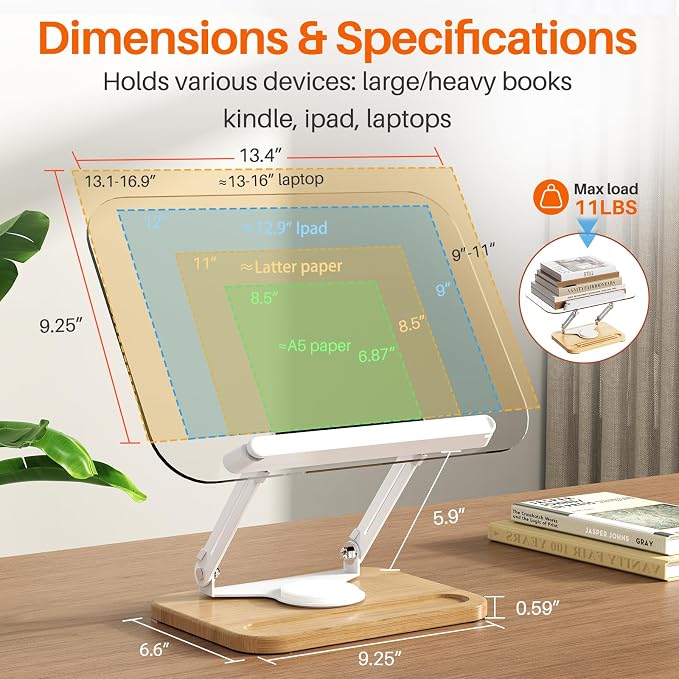 BYMECOST Acrylic Book Stand for Reading, 360°Rotating Book Holder - Image 2