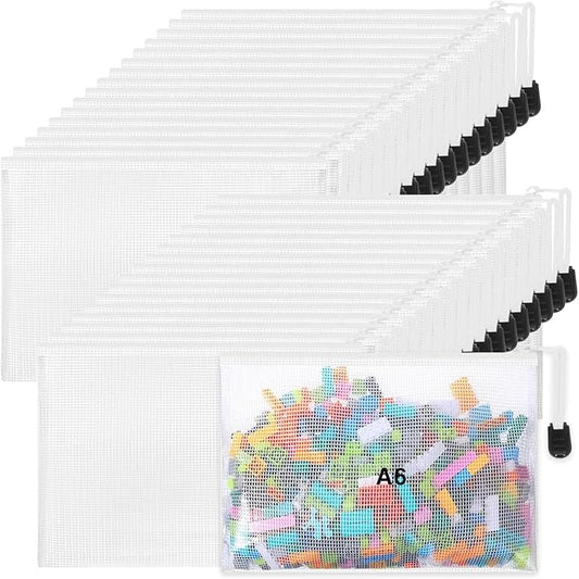 Jetec 32 Pcs Mesh Zipper Bags Toy Storage Bikini Organizer Bag Bolsas Para Guardar Trajes De Baño Waterproof Zipper Reusable Pouch Puzzle Multipurpose for Storage Office(White,7.5 x 5 Inch)-DeskLoop Office