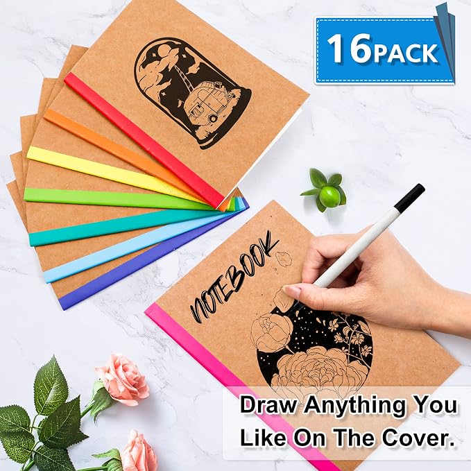 feela 16 Pack Composition Notebooks Bulk, Kraft Cover Lined Blank College Ruled - Image 3