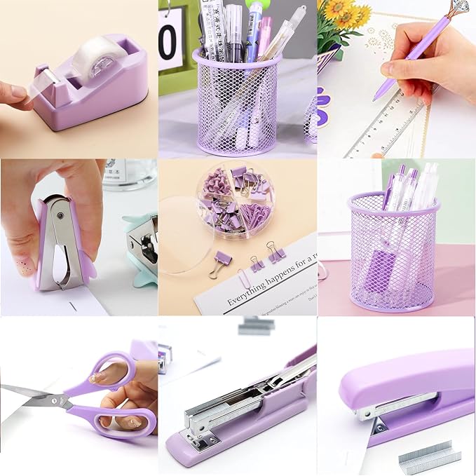 Purple Office Supplies, Staple Remover, Tape Holder, Pen Holder, Ballpoint Pen - Image 5