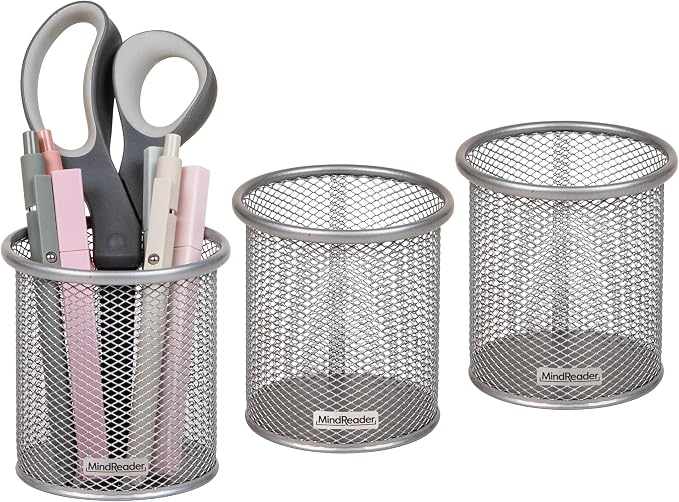 Mind Reader Pen and Accessories Holder, Desktop Organizer, Metal Mesh, 3.5"L x by MindReader
