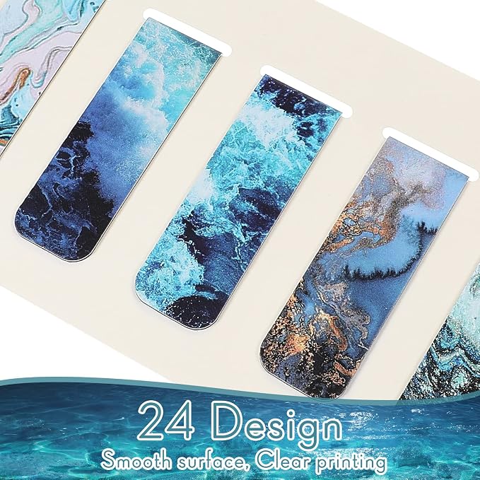 Zonon 24 Pcs Ocean Magnetic Bookmarks Summer Blue Magnet Page Markers Page Clip - Image 3
