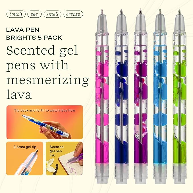 Lifelines Scented Lava Gel Pen Set, 5-Pack (Brights) - 0.5mm Colored Gel Pens Infused with Scented Essential Oil Blends & Mesmerizing Lava - School Supplies for College Kids & Adults-DeskLoop Office