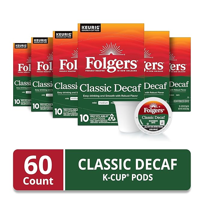 Folgers Classic Decaf Coffee, Keurig K-Cup Pods, 10 Count Box (Pack of 6)-DeskLoop Office
