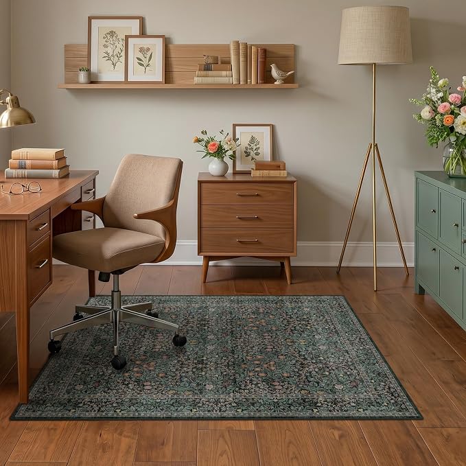 JTJ Washable Vintage Floral Office Chair Mat by JTJ