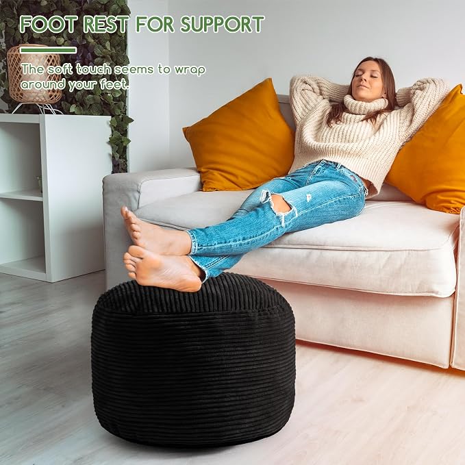 HIGOGOGO Round Stuffed Pouf Ottoman, Corduroy Poufs - Image 4