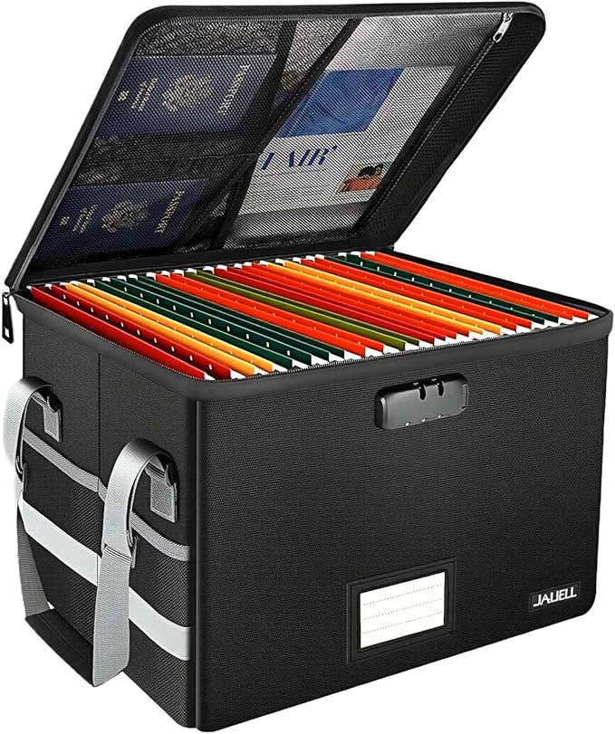 File Box with Lock, Fireproof Document File Organizer Box with Zipper & - Image 9