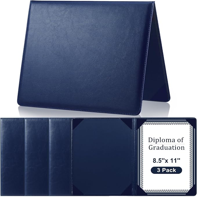 Tenare 3 Pcs Blue Leather Certificate Holder 8.5 x 11 PU Phd Bachelor Master by Tenare