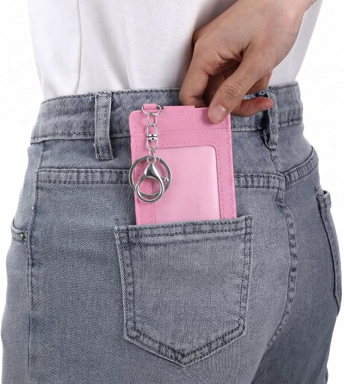 2 Pcs Slim Keychain Card Holder, PU Leather Back/Front Pocket Wallet Keychain - Image 5