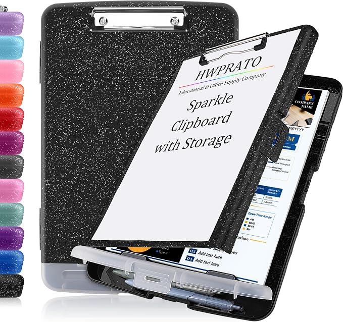 HWPRATO Glitter Clipboard with Storage, Clip Boards 8.5x11 with Pen Holder by Home