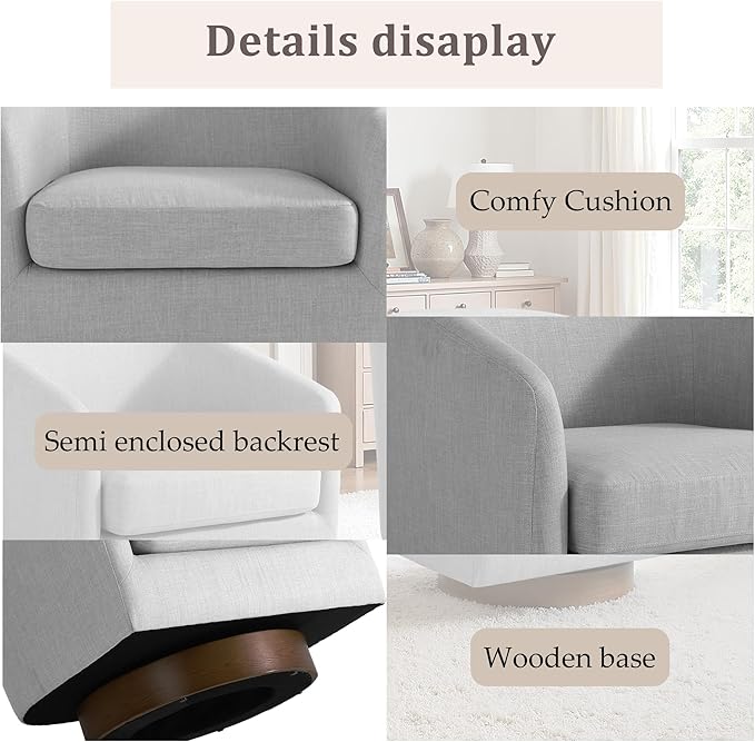 UIXE Swivel Accent Chairs Set of 2, Fabric Upholstered Barrel Chair for Living Room, Comfy Round Armchair Single Sofa Bedroom Reading Seat - 31" W, Light Gray-DeskLoop Office