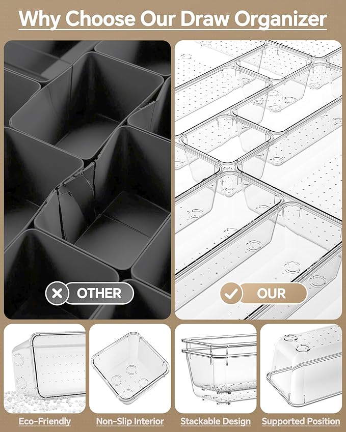 KEMETHY 25 PCS Plastic Drawer Organizers Set, 4 Sizes Vanity Organizer - Image 5