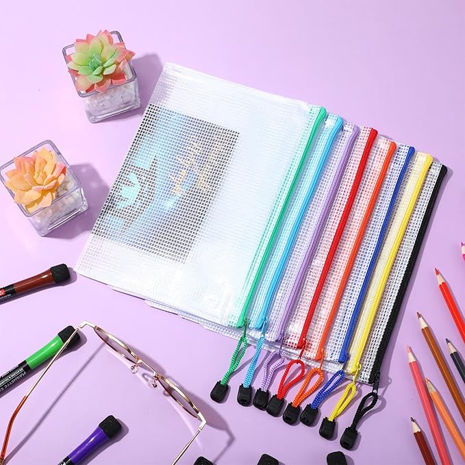 Jetec 32 Pcs Mesh Zipper Bags Toy Storage Bikini Organizer Bag Bolsas Para Guardar Trajes De Baño Waterproof Zipper Reusable Pouch Puzzle Multipurpose for Storage Office(Sweet Color,9 x 7 Inch)-DeskLoop Office