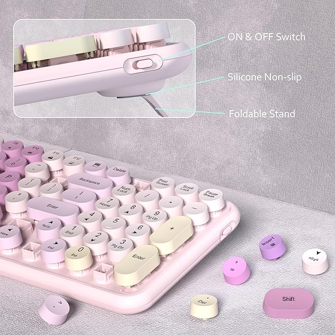 Colorful Wireless Keyboard Mouse Combo, Gradient Rainbow Colors 100 Keys and 2.4GHz Optical Mouse Connection for Windows, Mac, Laptop, PC, Desktop (Pink Colorful)-DeskLoop Office