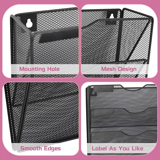 8 Pockets Mesh Wall File Holder Organizer Office Hanging File Folder Magazine - Image 3