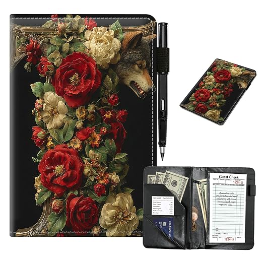 Wolf Roses Cute Server Book for Waitress & Waiter 8"x5" by Unknown
