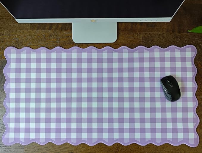 Scalloped‌ Purple Checkered Gingham Desk Mat Cute Pastel Large Mouse Pad Kawaii - Image 6