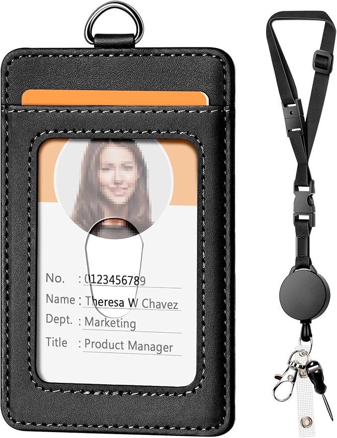 Leather Badge Holder and Adjustable Retractable Lanyards, Quick Release Buckle by Coloryourlife
