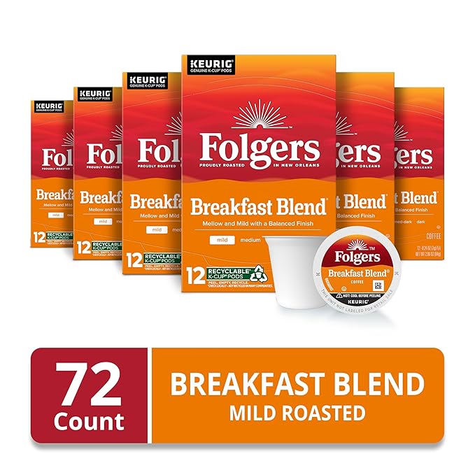 Folgers Breakfast Blend Mild Roast Coffee, 72 Keurig K-Cup Pods-DeskLoop Office