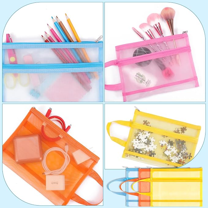 6 Pack Mesh Zipper Pouch Bags, Double Layer Nylon Pouch - Image 5