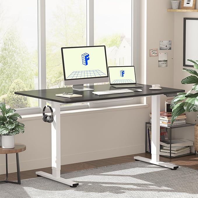 FLEXISPOT EN1 One Piece Standing Desk, 48 x 24 Inch Electric Adjustable Height Desk for Home Office and Computer Workstation (White Frame + Black Top, 2 Packages)-DeskLoop Office