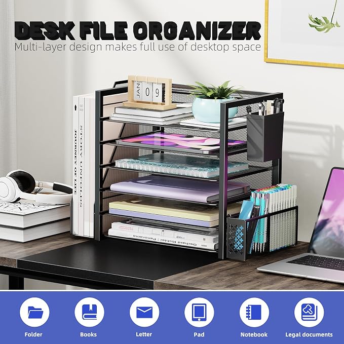Simple Trending 6 Tier Desk File Organizer, Paper Letter Tray Organizer - Image 6