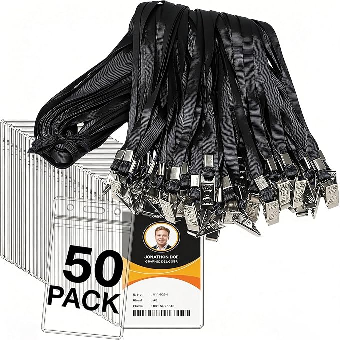 4x3 Name Badge Holder with Lanyard 50 Pack Name Tags with Clips by SzJias