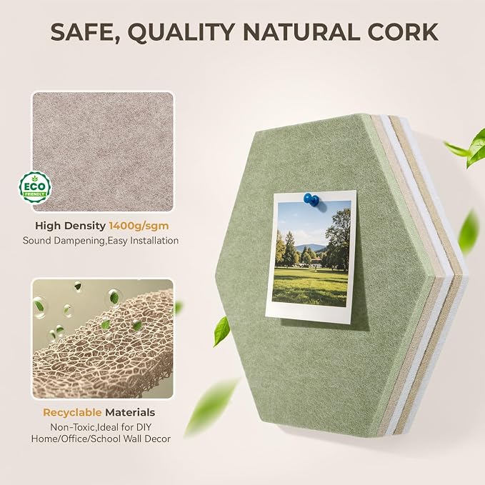 10 Pack Hexagon Felt Bulletin Board Tiles, 9mm Thick Pin Board - Image 2