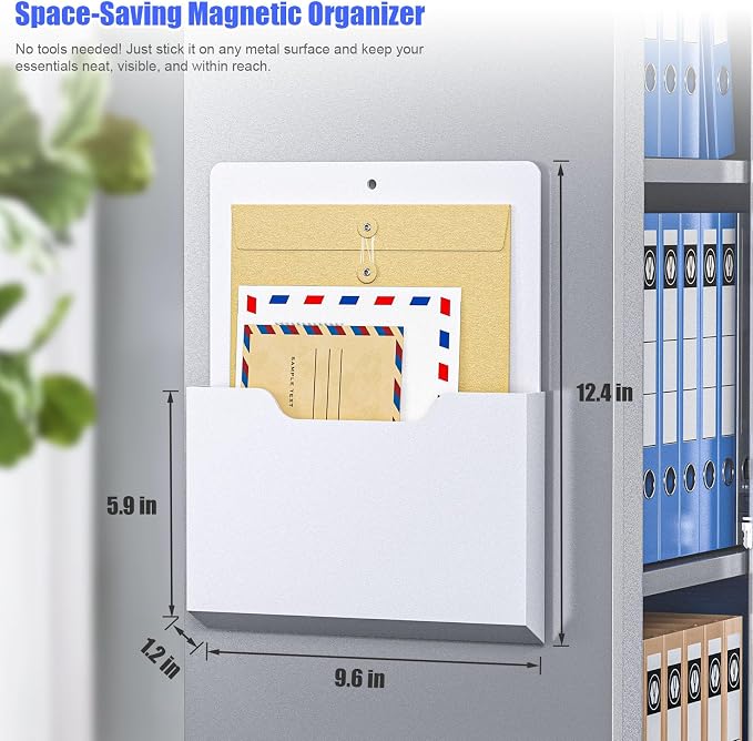 6 Pack Magnetic File Folder Holder, Wall Hanging Magnetic Pocket Mail Organizer - Image 5