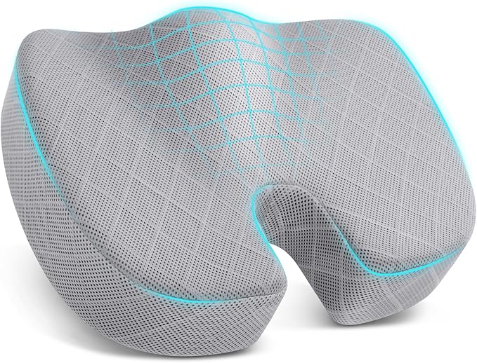 TushGuard Office/Car Seat Cushion, Non-Slip Sciatica & Back Coccyx Tailbone Pain Relief Chair Pad, Memory Foam Butt Pillow for Computer Desk, Wheelchair, Driving (Light Grey)-DeskLoop Office