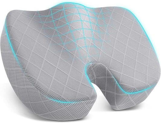 TushGuard Office/Car Seat Cushion, Non-Slip Sciatica & Back Coccyx Tailbone Pain Relief Chair Pad, Memory Foam Butt Pillow for Computer Desk, Wheelchair, Driving (Light Grey)-DeskLoop Office