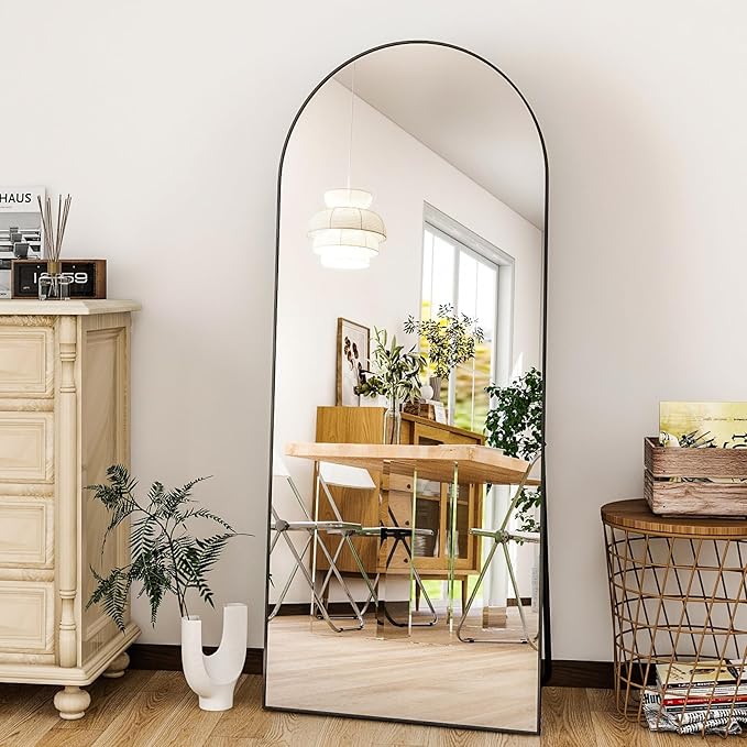 HARRITPURE Arched Full Length Mirror - 64"x21" Free Standing Leaning Mirror Hanging Mounted Aluminum Frame Modern Home Decor for Living Room, Bedroom, Cloakroom, Black-DeskLoop Office
