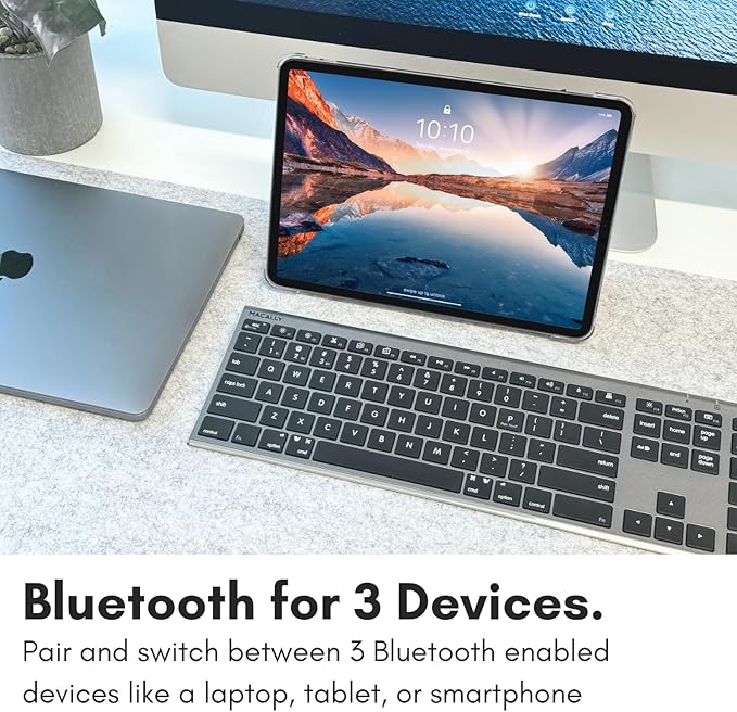 Macally Wireless Bluetooth Keyboard for Mac - Compatible Apple Keyboard or MacBook Pro/Air, iMac - Multi-Device, Up to 3 Devices with 110 Keys, 20 Shortcuts, Numeric Keypad, and Rechargeable-DeskLoop Office