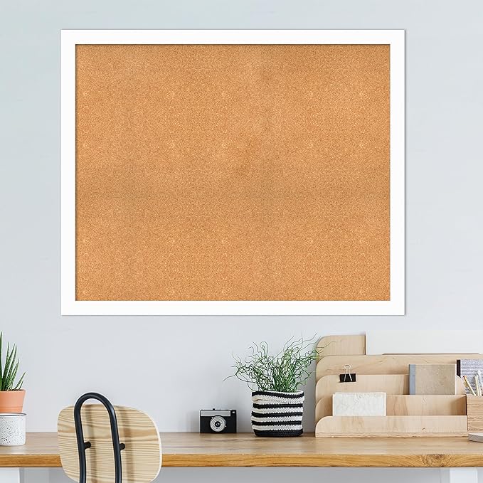 Amanti Art Natural Cork Board for Wall, 39x47 Vision Board with White Frame, Oversize Corkboard Office Decor for Home Organization, Casual Corkboard Pinboard to Display Items for Home Organization in-DeskLoop Office