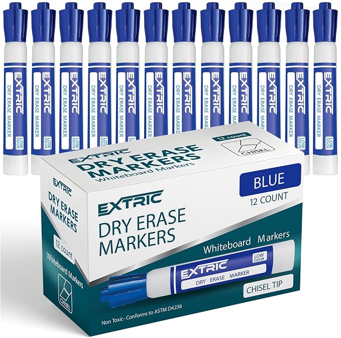 EXTRIC Blue Dry Erase Markers 12 PK Whiteboard Marker Chisel Tip Low Odor by EXTRIC