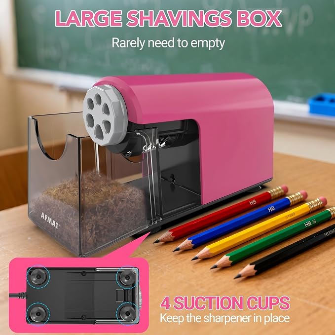 AFMAT Electric Pencil Sharpener Heavy Duty, 6 Holes, Cordless & Rechargeable - Image 5