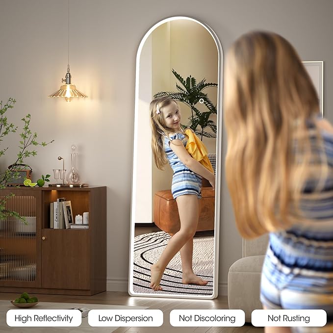 Hasipu 55" X 18" Full Length Mirror with Lights, White Frame Arch Led Mirror Full Length and 3 Colors Temperatures & Brightness Adjustable,Light Up Mirror Full Body for Bedroom Cloakroom Living Room-DeskLoop Office