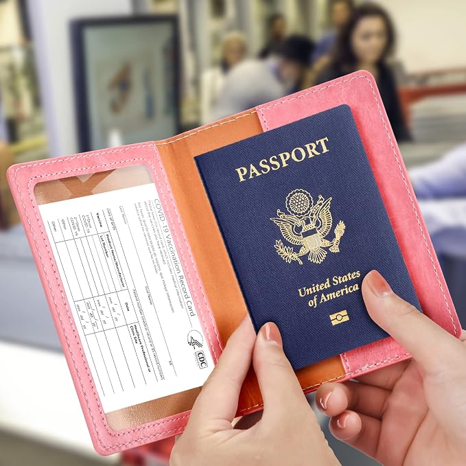 Eoehro Passport and Vaccine Card Holder, Faux Leather, Lightweight, Waterproof - Image 2