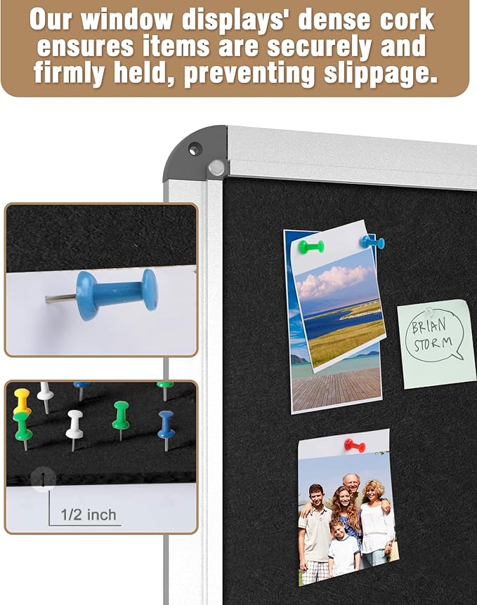 36"x24" Enclosed Bulletin Board, Lockable Weather-Resistant Aluminum Cork Noticeboard for School & Office, Silver Frame w/Black Flet-DeskLoop Office