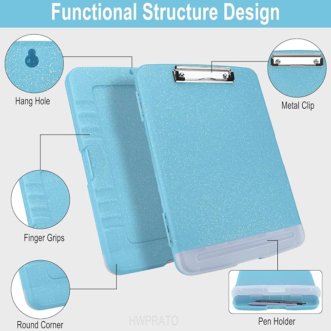 HWPRATO Glitter Clipboard with Storage, Clip Boards 8.5x11 with Pen Holder - Image 4