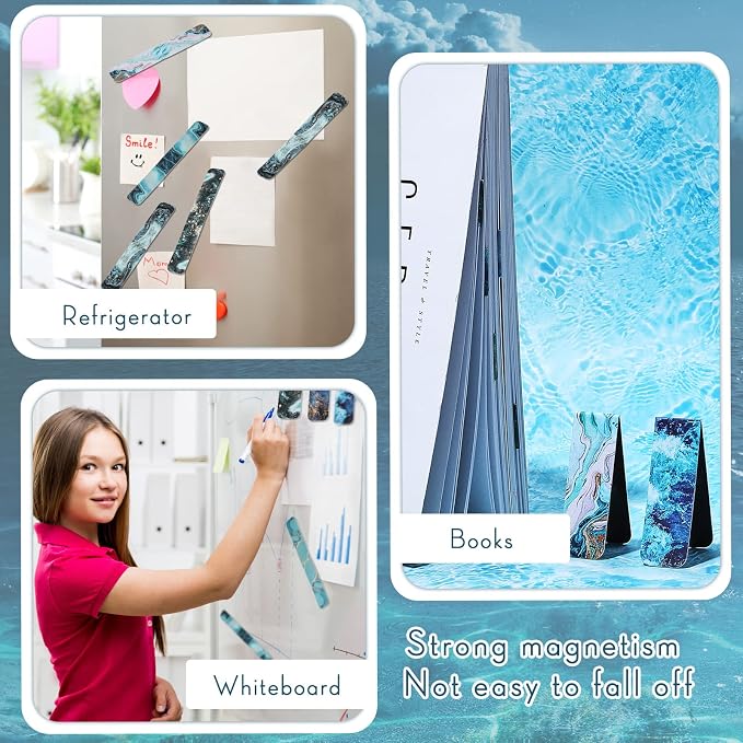 Zonon 24 Pcs Ocean Magnetic Bookmarks Summer Blue Magnet Page Markers Page Clip - Image 6