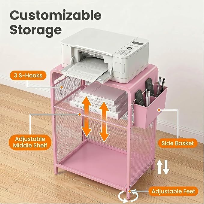 ECOLOVI 3 Tier Printer Stand for Under Desk, Height Adjustable Shelf Small - Image 9