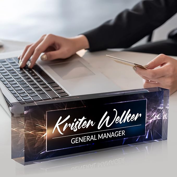 Personalized Desk Name Plate, Custom Acrylic Glass Name Plates - Image 2
