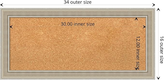 Amanti Art Natural Cork Board for Wall, 16x34 Vision Board with Silver Wood Frame, Medium Corkboard Office Decor for Home Organization, Modern Contemporary Corkboard Pinboard to display items for home-DeskLoop Office