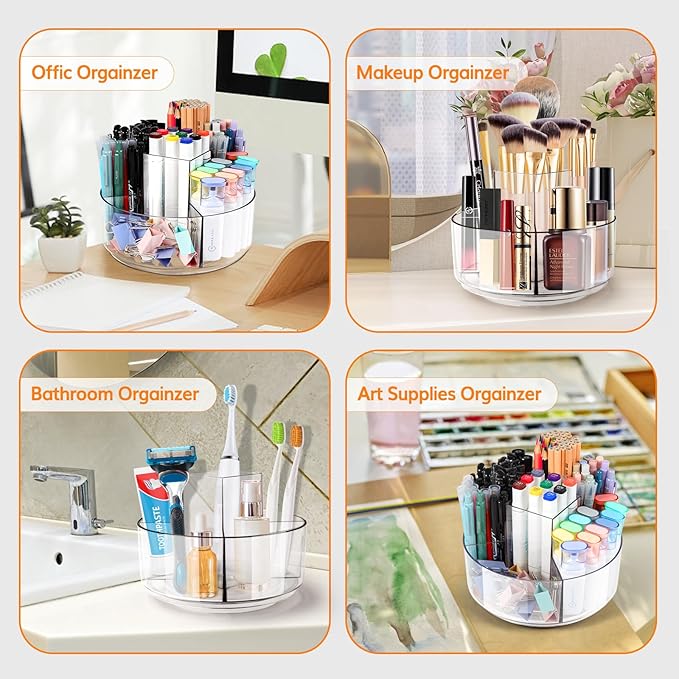 Rotating Pencil Holder for Desk, 5 Slots 360-Degree Spinning Acrylic Pen Holder for Desk, Marker Holder Caddy Art Supply Organizer Pen Organizer for Office Home School-DeskLoop Office