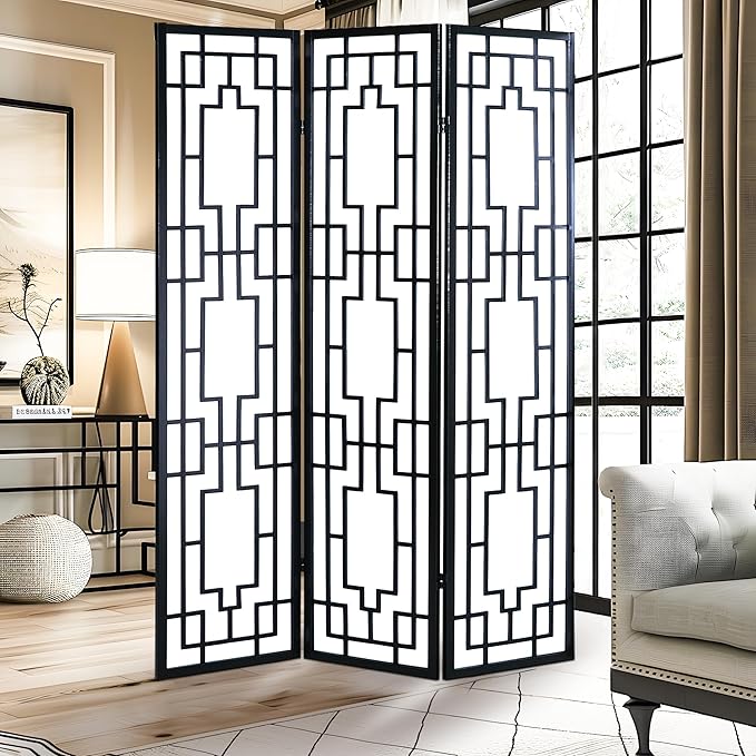 NicBex Room Divider 3 Panel Room Dividers with Geometric Lattice Design Partition Room Dividers and Folding Privacy Screens Wall Divider for Office, Room Separation,70" W x 0.8" D x 70.3" H, Black-DeskLoop Office
