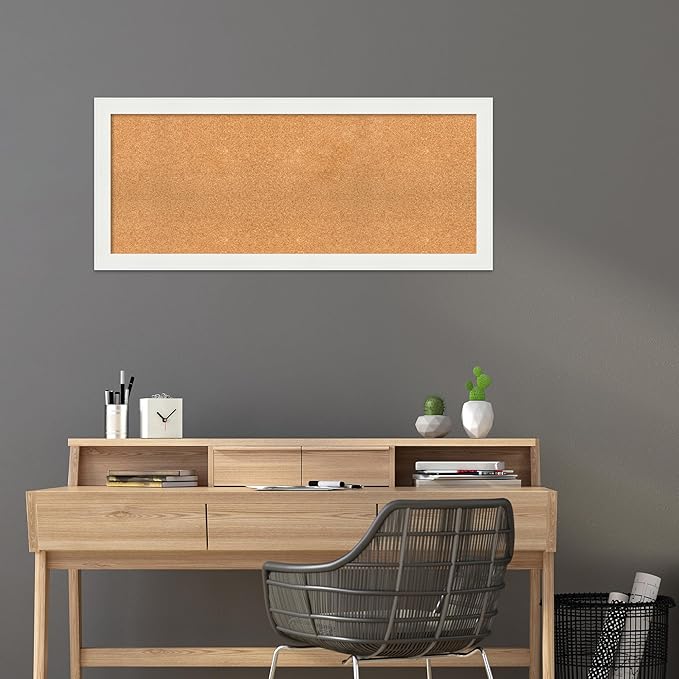 Amanti Art Natural Cork Board for Wall, 21x49 Vision Board with White Frame, Oversize Corkboard Office Decor for Home Organization, Casual Corkboard Pinboard to Display Items for Home Organization in-DeskLoop Office