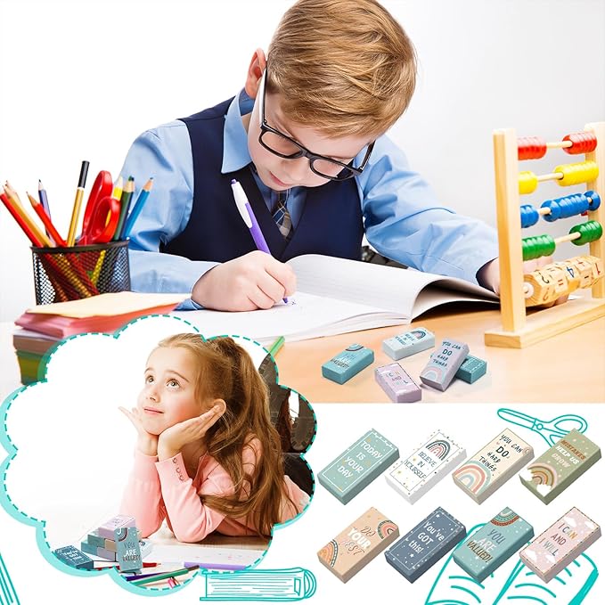 200 Pcs Back to School Inspirational Erasers Bulk Gifts Boho Everyone is Welcome Classroom Decor Fun Rainbow Motivational Pencil Erasers for Classroom Office Teacher Artists Prize Reward-DeskLoop Office
