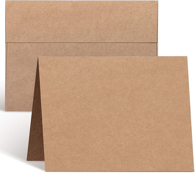 Ohuhu Blank Brown Kraft Cards and Envelopes 100 Pack by Ohuhu